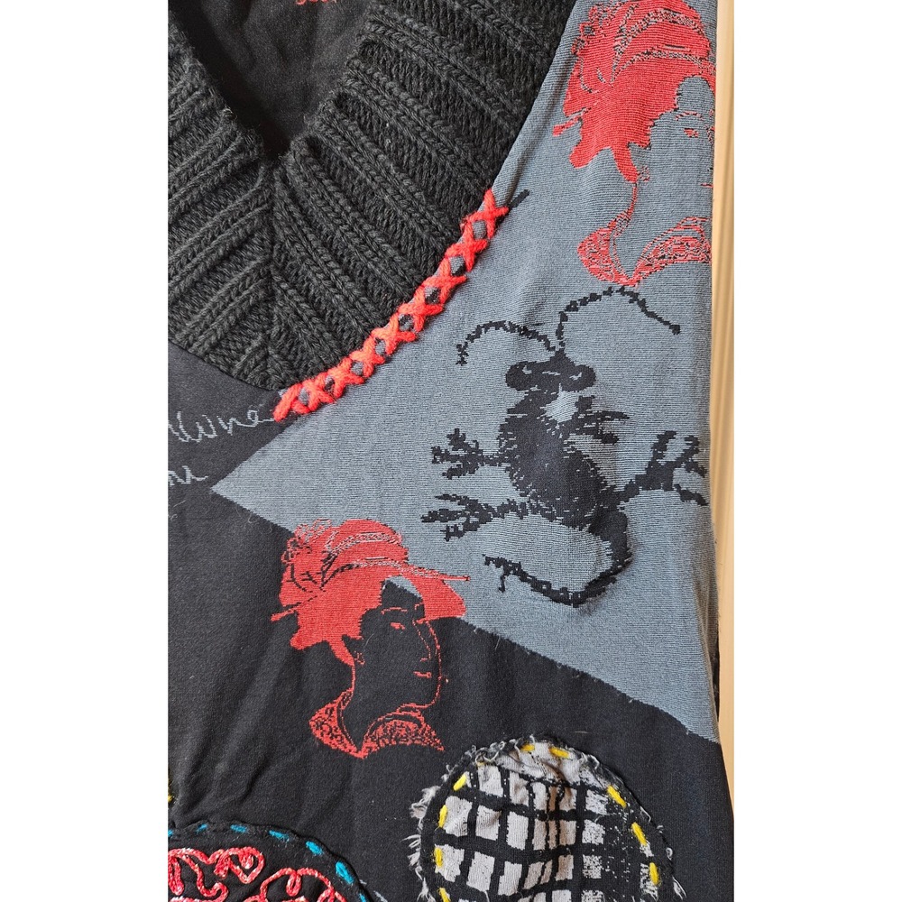 Desigual Patchwork Embroidered Knit Tunic Vest Black Boho Goth Y2K Whimsygoth - Picture 10 of 14